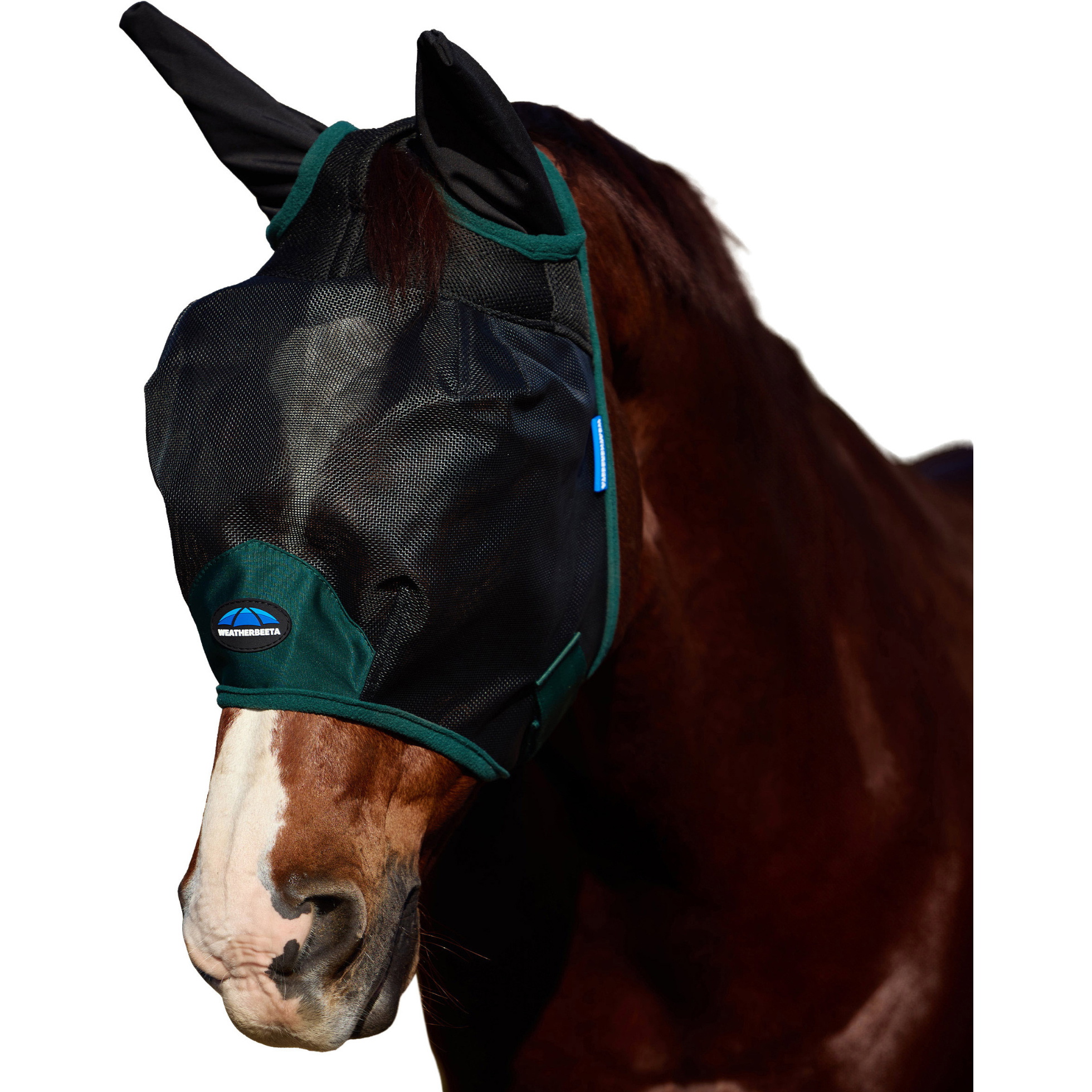 2026 WeatherBeeta Comfitec Durable Mesh Fly Mask With Ears 1029728006 - Black / Forest Green
